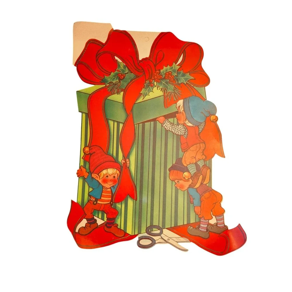 CLEARANCE! Christmas‎ Cutout Wall Decoratipn Gift Elf Scissors Holly Bow  Lot 2